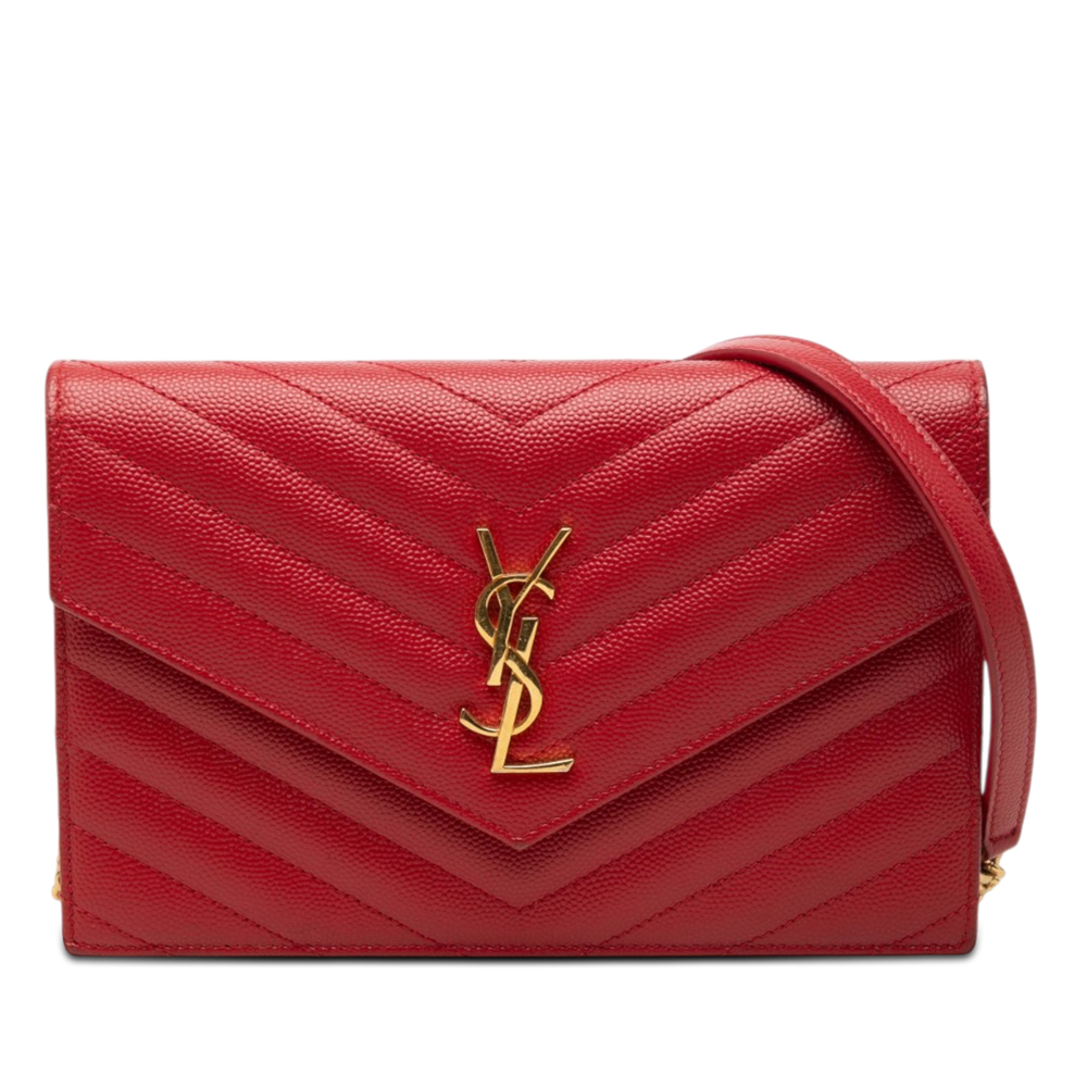 Pre-Loved Saint Laurent Grain De Poudre Cassandre Envelope Chain Wallet